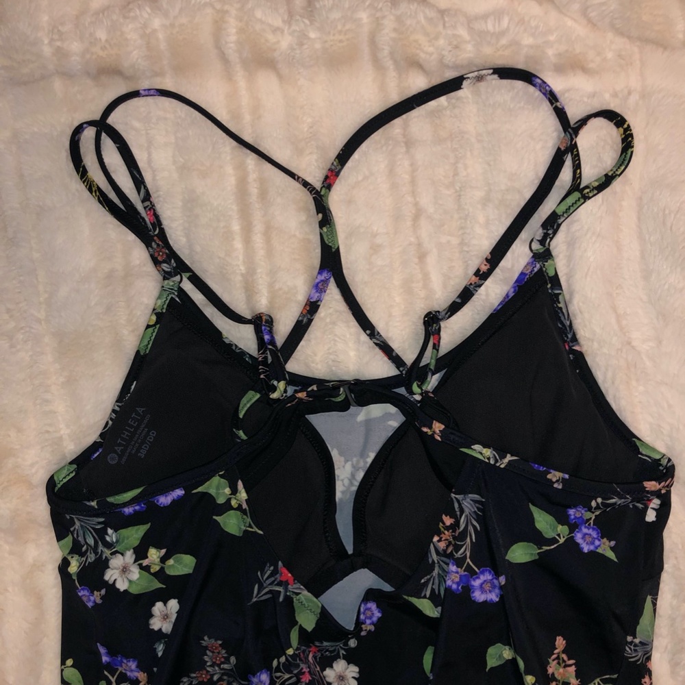Women's Athleta black floral strappy swim Tankini, bra size 38D/DD - Picture 7 of 9